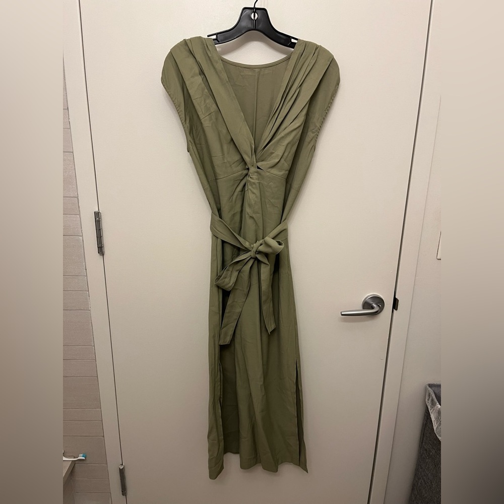 Elegant Olive Green Midi Reversible Dress